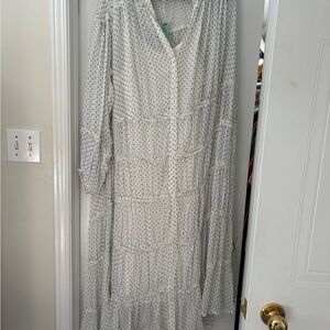 Anthropologie White Polka Dot Tiered Maxi Dress